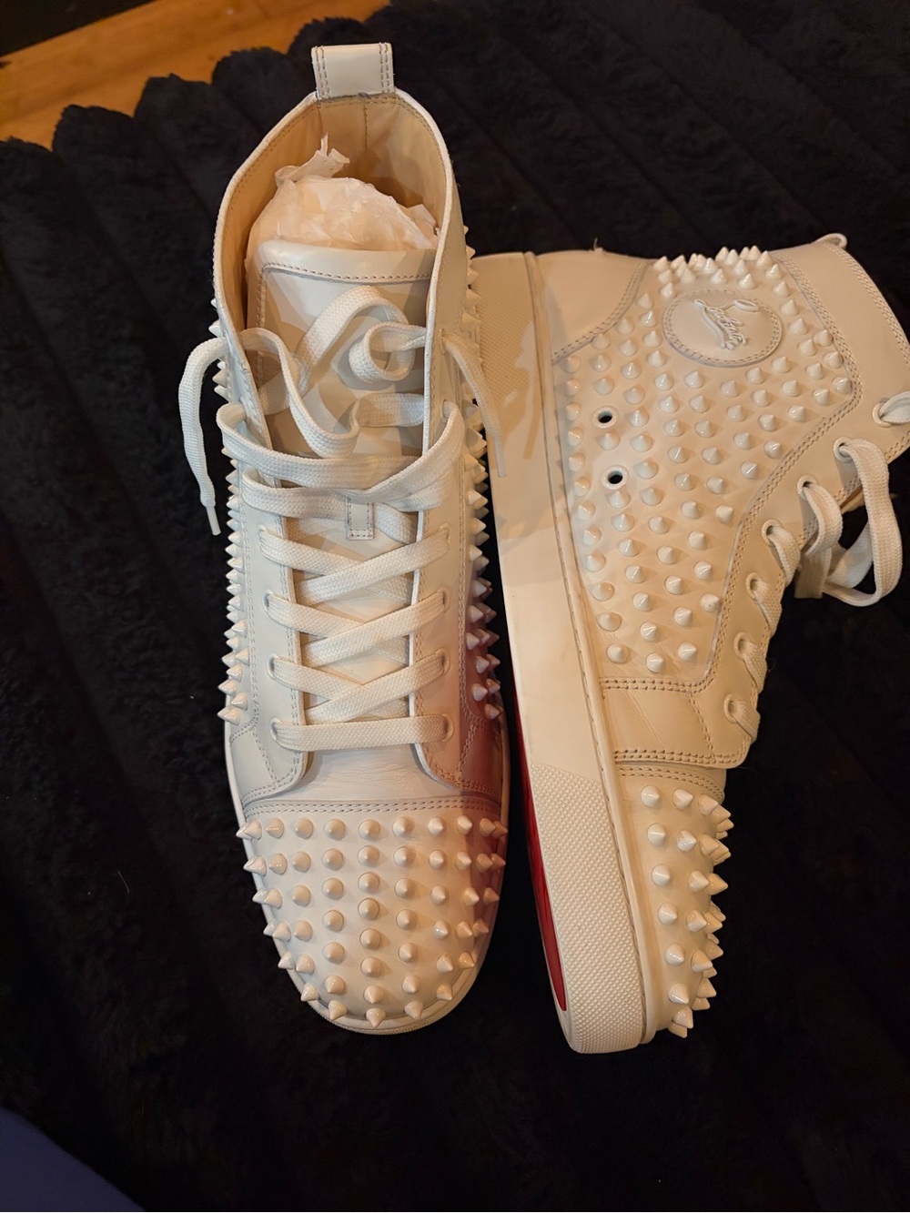 Christian Louboutin White Spike-Embellished High-Top Sneakers